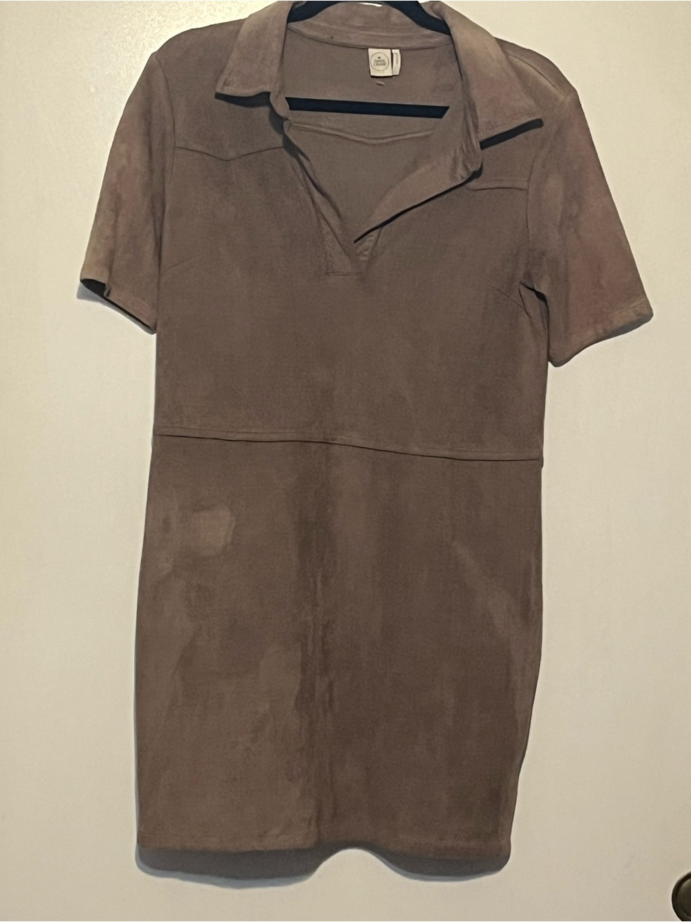 Short Taupe Suede Polo Dress with Collar